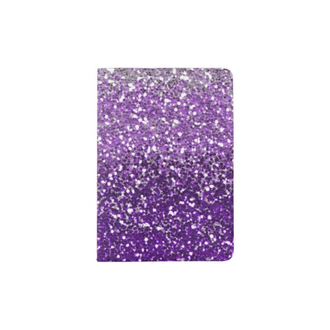 Trendy Purple Ombre Glitter Sparkly Passport Holder (Front)