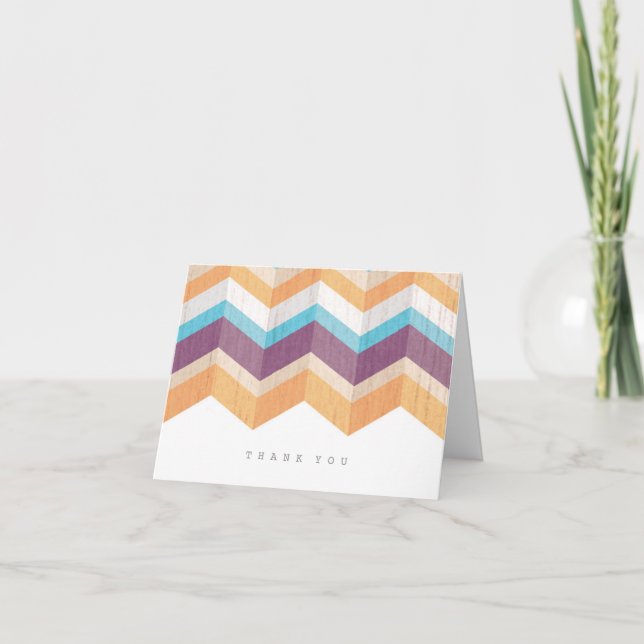 Trendy Purple Orange & Blue Chevron Thank You Card (Front)