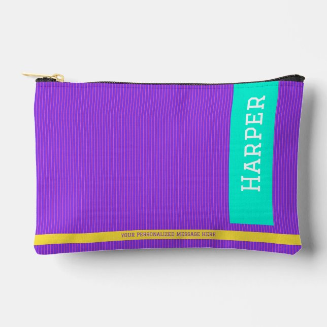 Trendy Purple Personalized Name and Monogram Accessory Pouch (Front)