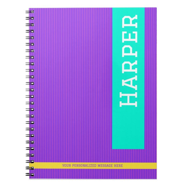 Trendy Purple Personalized Name  Notebook (Front)