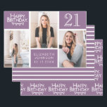 Trendy Purple Photo Collage 21st Birthday  Wrapping Paper Sheets<br><div class="desc">Wrap up those gifts in style with this co-ordinated birthday paper pack. The first sheet features a trendy photo collage design which has space for three photographs. You can add the name of the person celebrating their birthday as well as their age and birthday date. The second sheet is a...</div>