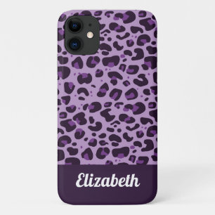 Trendy purple shades leopard spot print w/ name iPhone 11 case