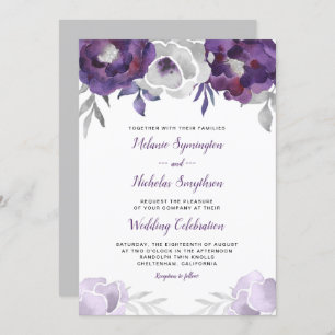 Trendy Purple Silver Floral wedding invite 3963
