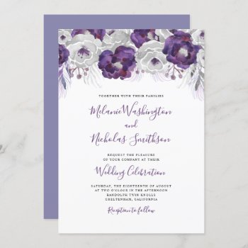 Trendy Purple Silver Watercolor Floral Wedding Invitation by lemontreeweddings at Zazzle