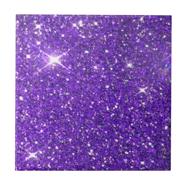 Trendy Purple Sparkling Glitter Glitz Ceramic Tile (Front)