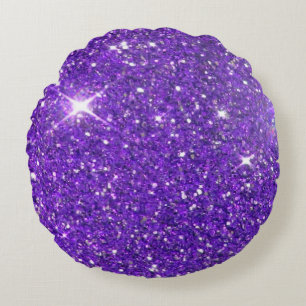 Trendy Purple Sparkling Glitter Glitz Round Pillow