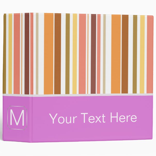 Trendy Purple Stripes Pattern. Custom Monogram 3 Ring Binder (Front/Spine)