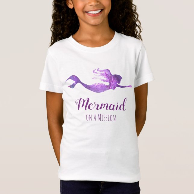 Trendy Purple Superhero Mermaid on a Mission T-Shirt (Front)