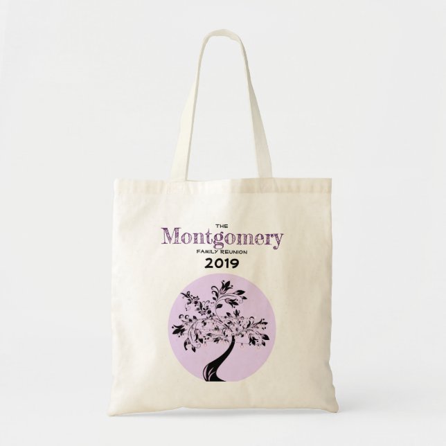 Trendy Purple Tree Artwork Family Reunion Memento Tote Bag (Front)