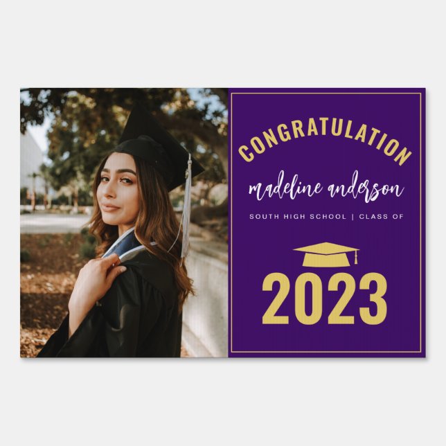 Trendy Purple Violet Photo Graduation Sign (Front)