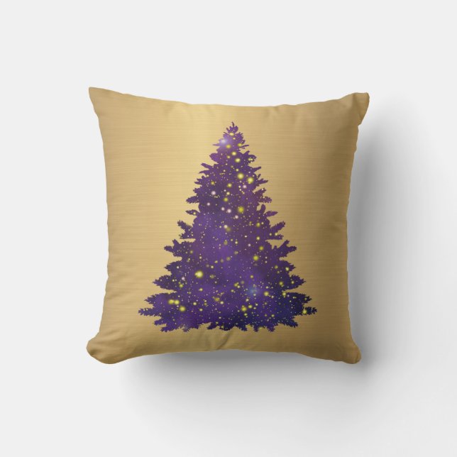 Trendy Purple Watercolor Glitter Tree Christmas Throw Pillow (Front)