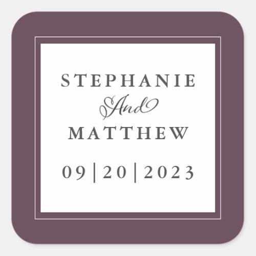 Trendy Purple Wedding Elegant Calligraphy Chic Square Sticker