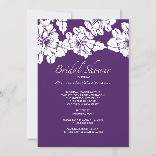 Trendy Purple & White Floral Bridal Shower Invite (Front)