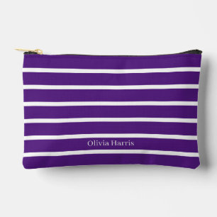 Trendy Purple & White Stripe Travel & Make Up Bag