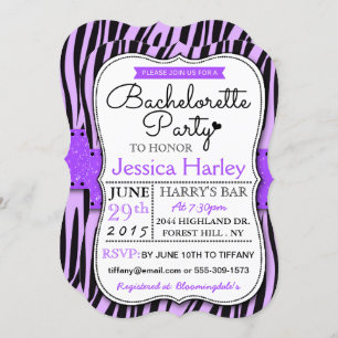 Trendy Purple Zabra Print Bachelorette Party Invitation