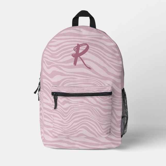 Trendy Purple Zebra Pattern Waves Personalized  Printed Backpack (Front)