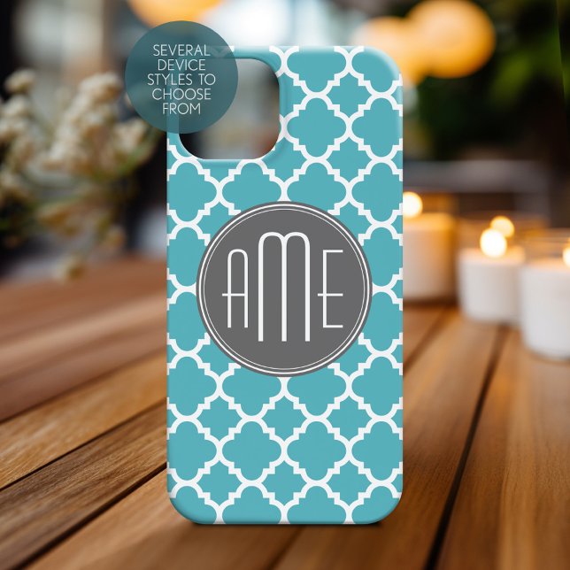 Trendy Quatrefoil Pattern Custom Triple Monogram Case-Mate iPhone Case (Personalized Phone Case with Monogram)