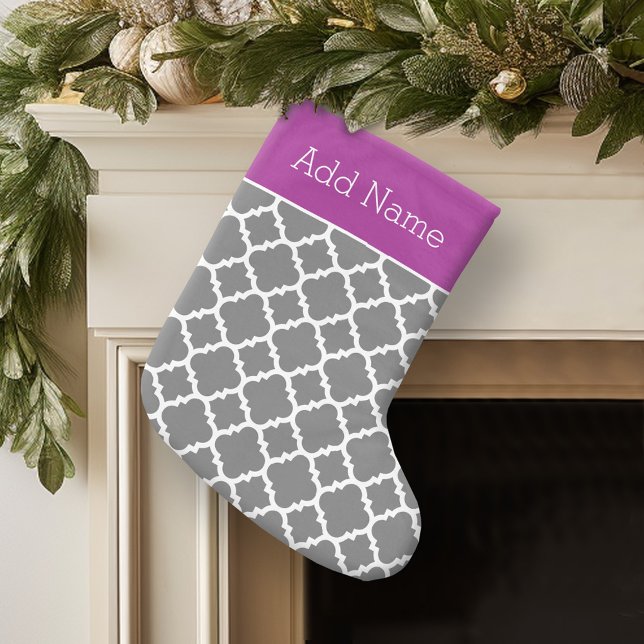Trendy Quatrefoil Pattern Personalized Name Small Christmas Stocking (Personalized Christmas Stocking)