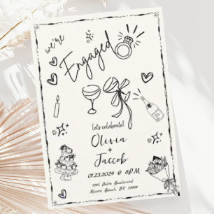 Trendy Quirky Fun Hand Drawn Engagement Party Invitation