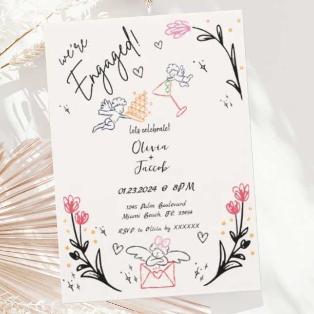 Trendy Quirky Hand Drawn Cupid Engagement Party Invitation (Creator Uploaded)