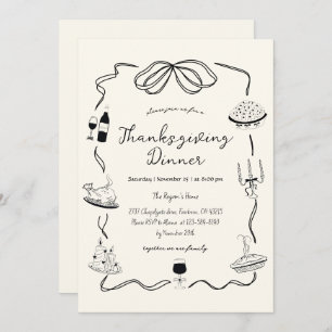 Trendy Quirky Hand Drawn Scribble Thanksgiving Invitation