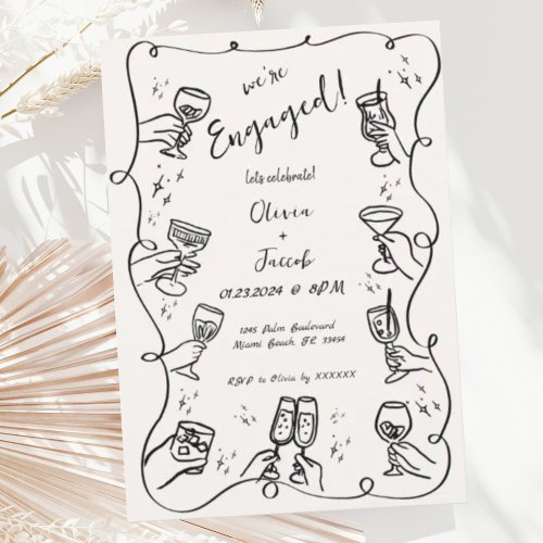 Trendy Quirky Hand Drawn Squiggle Engagement Party Invitation