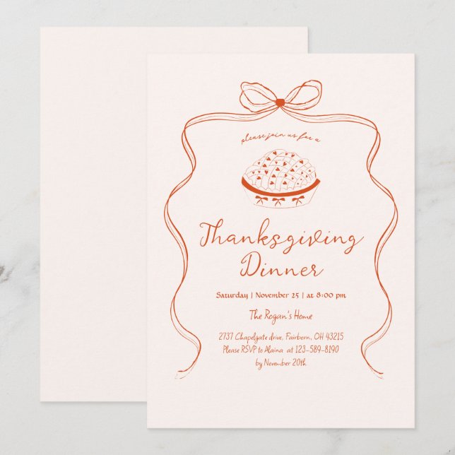 Trendy Quirky Hand Drawn Wavy Pie Thanksgiving Invitation (Front/Back)