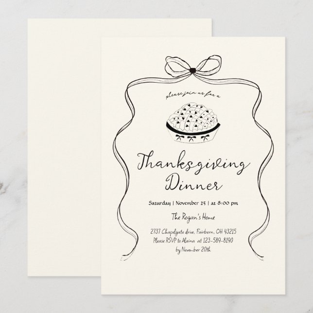 Trendy Quirky Hand Drawn Wavy Pie Thanksgiving Invitation (Front/Back)