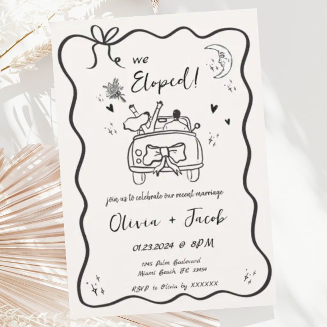 Trendy Quirky Hand Drawn Wavy We Eloped Wedding Invitation (Creator Uploaded)