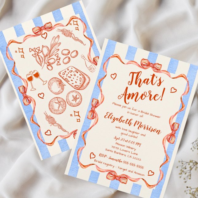 Trendy Quirky Hand Drawn Whimsical Bridal Invitation (That's Amore! Trendy Whimsical Bridal Shower Invitations. )