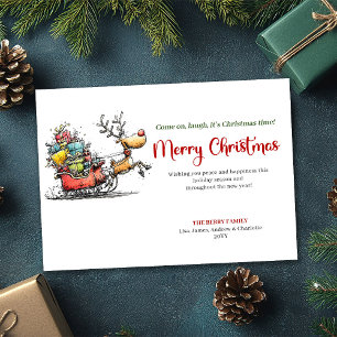 Trendy quirky reindeer Christmas greeting card