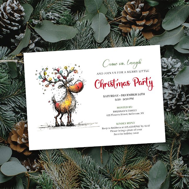 Trendy Quirky Reindeer Watercolor Party Invite (Trendy Quirky Reindeer Watercolor Party Invite)