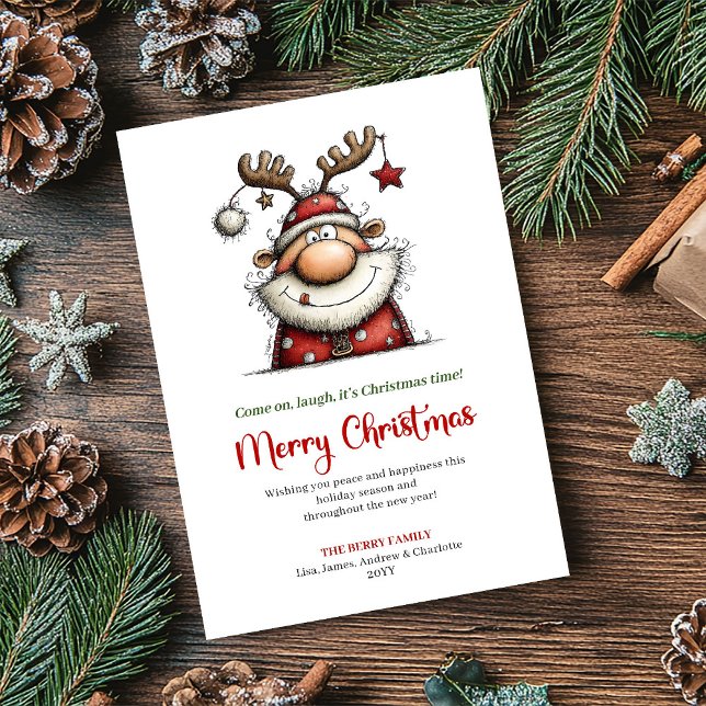 Trendy Quirky Santa Red Green Festive Greeting Holiday Card (Trendy Quirky Santa Red Green Festive Greeting)