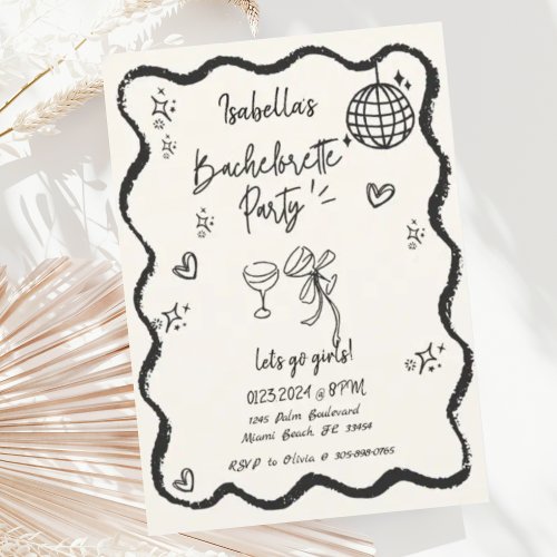 Trendy Quirky Wavy Hand Drawn Bachelorette Party Invitation