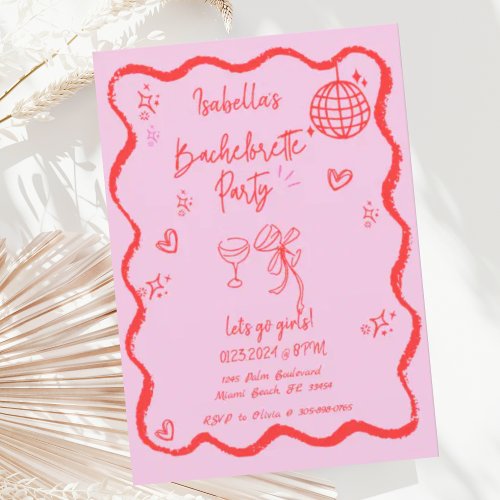 Trendy Quirky Wavy Hand Drawn Bachelorette Party Invitation