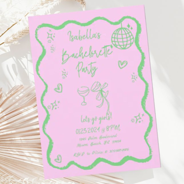 Trendy Quirky Wavy Hand Drawn Bachelorette Party Invitation (Creator Uploaded)