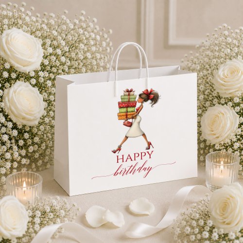 Trendy Quirky Woman Marsala Script Birthday gift Large Gift Bag