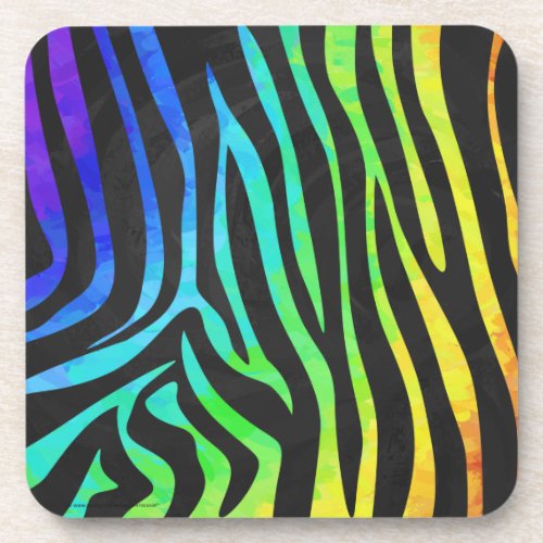 Trendy Rainbow and Black Zebra Animal Print on ele Beverage Coaster