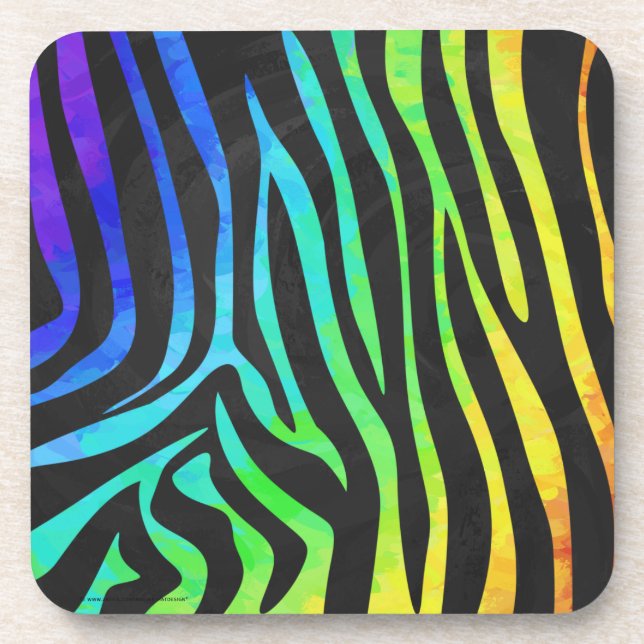 Trendy Rainbow and Black Zebra Animal Print on ele Beverage Coaster (Front)