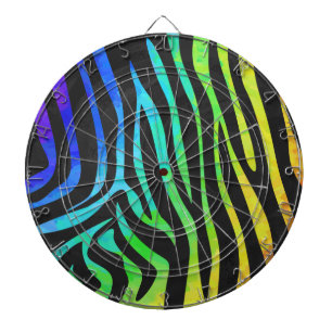 Trendy Rainbow and Black Zebra Animal Print on ele Dartboard With Darts