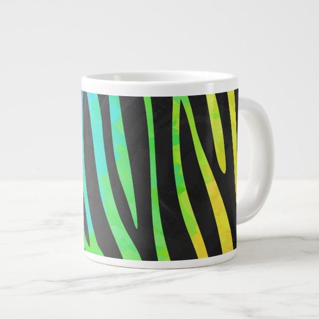 Trendy Rainbow and Black Zebra Animal Print on ele Giant Coffee Mug (Front Right)