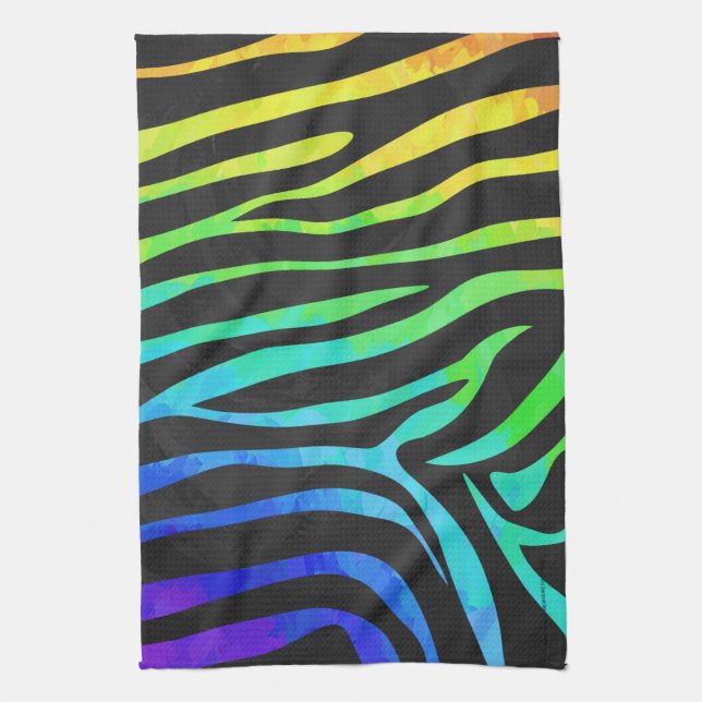 Trendy Rainbow and Black Zebra Animal Print on ele Towel (Vertical)