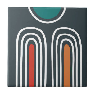 Trendy rainbow and sun abstract hand drawn artwork ceramic tile