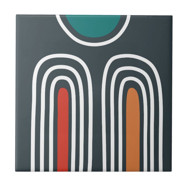 Trendy rainbow and sun abstract hand drawn artwork ceramic tile (Front)
