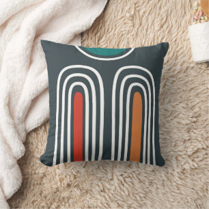 Trendy rainbow and sun abstract hand drawn artwork throw pillow