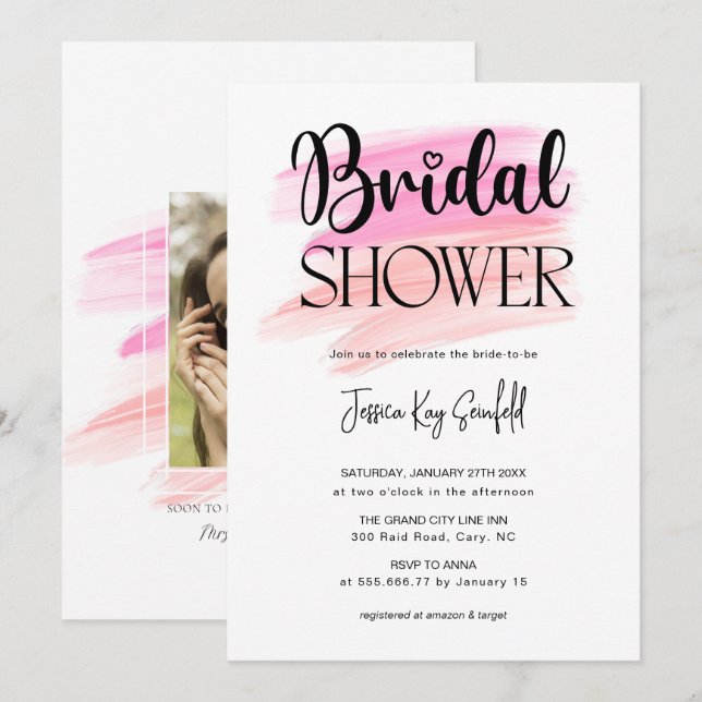 Trendy Rainbow Brush Strokes Bridal Shower Invitation (Front/Back)