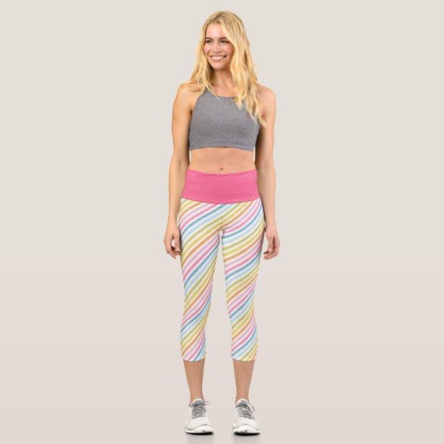Trendy Rainbow Colored Capri Leggings (Front)