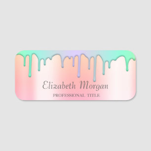 Trendy Rainbow Drips,Rose Gold  Name Tag