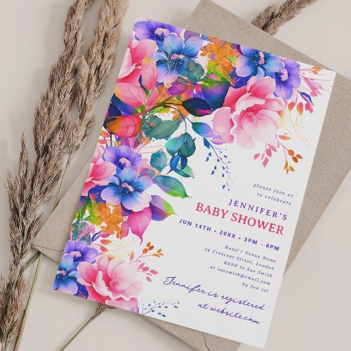 Trendy Rainbow Garden Floral Baby Shower  Invitation