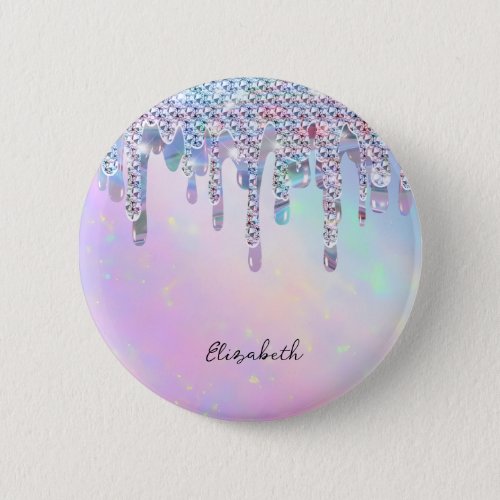 Trendy Rainbow Glitter Drips Holographic Button